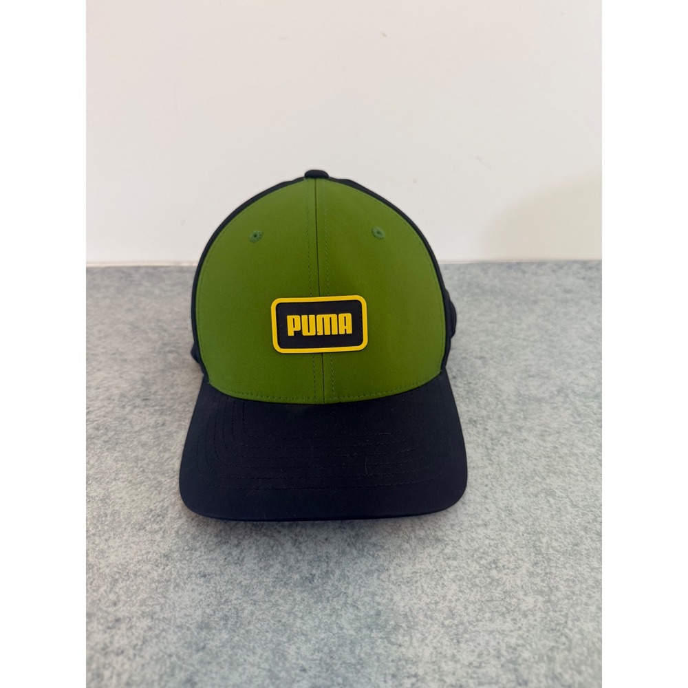 Puma Flexfit Baseball Cap Hat Green Navy Blue Yellow Logo S/M